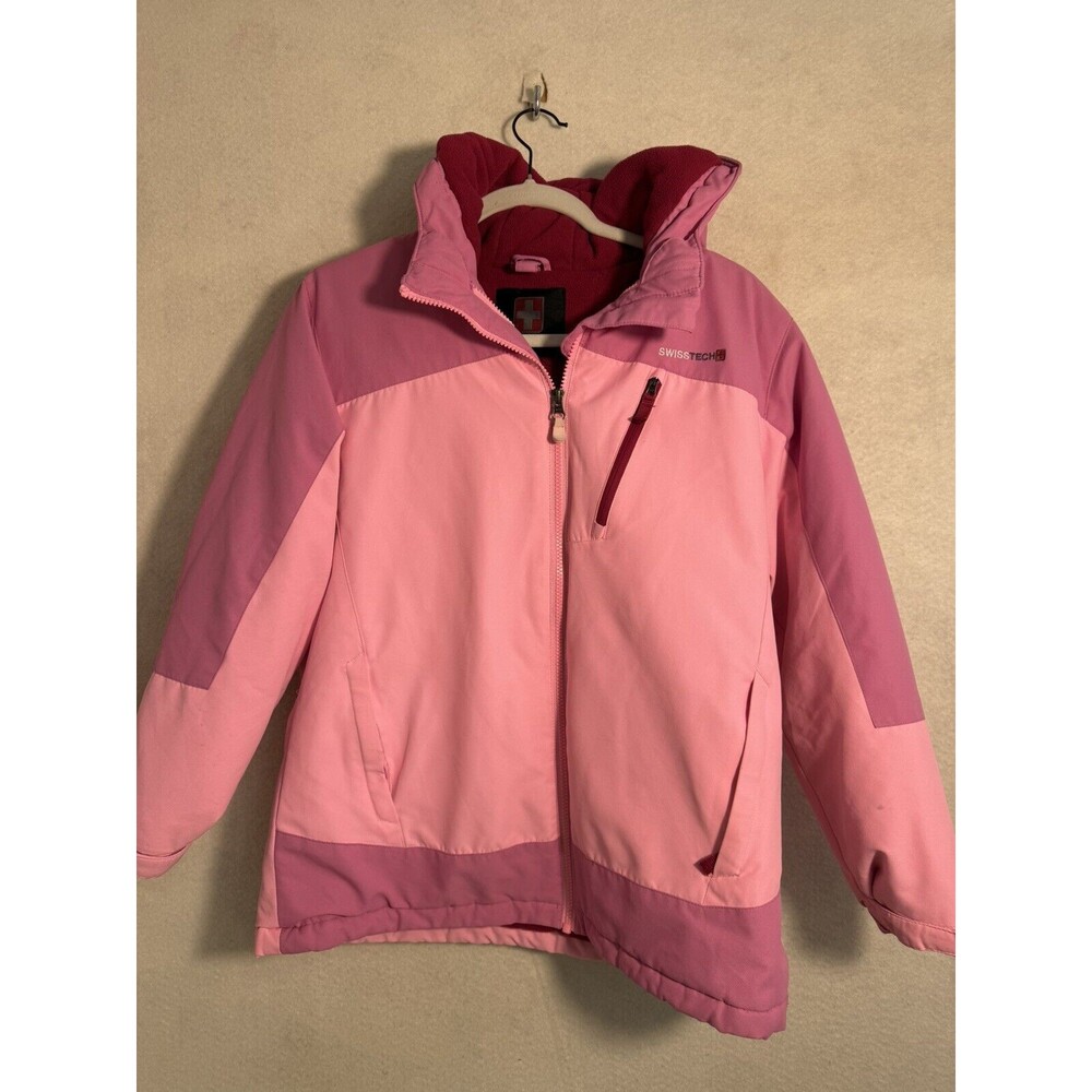 Swiss Tech Hooded Coat Parka Girl's Sz XL (14-16) Pink Fuchsia White Ski Jacket